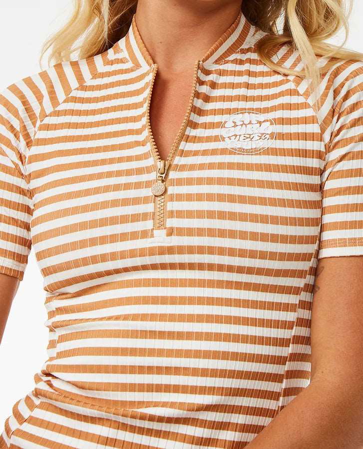 Rip Curl - Premium Surf 1/4 Zip UPF Short Sleeve Rash Vest | Light Brown -  - Married to the Sea Surf Shop -