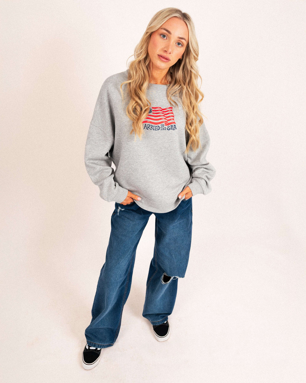 Sharks & Stripes Women's Crew - Heather Grey | Married to the Sea