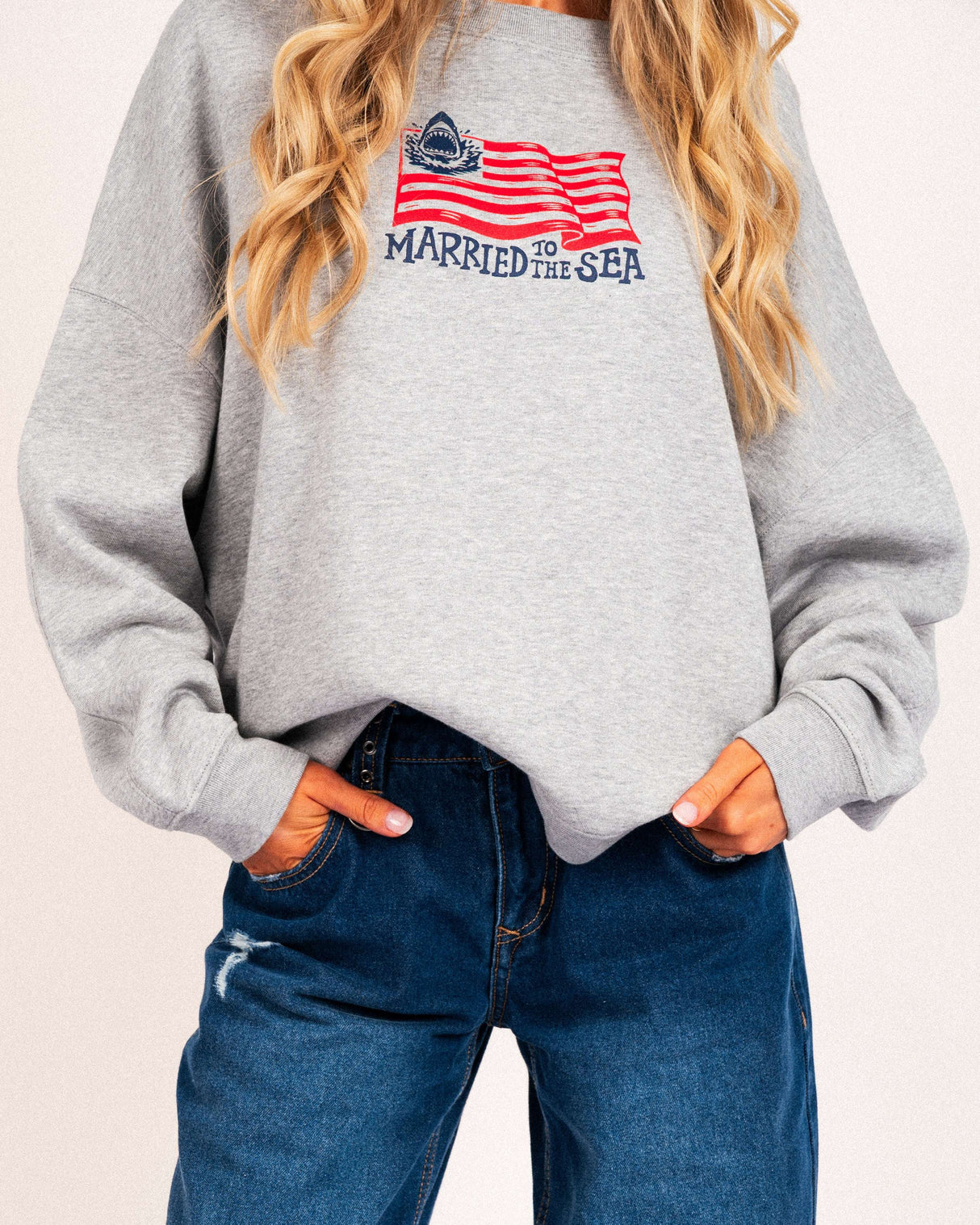 Sharks & Stripes Women's Crew - Heather Grey | Married to the Sea