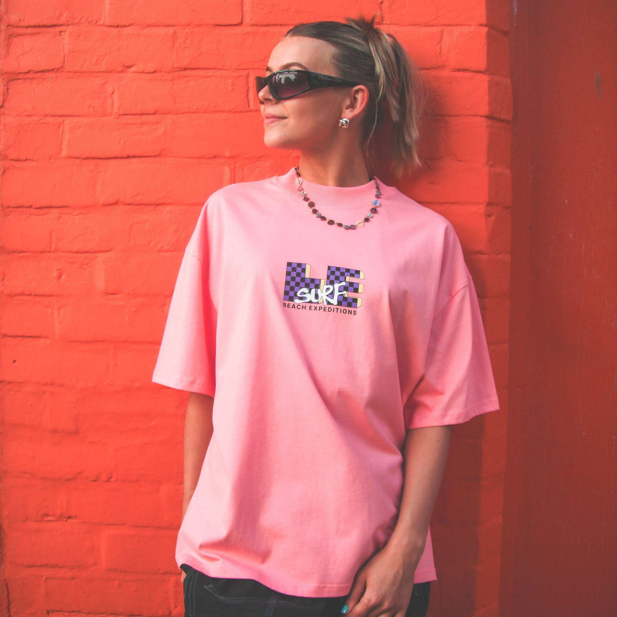 LE TV Checked | Pink Joy T-shirt