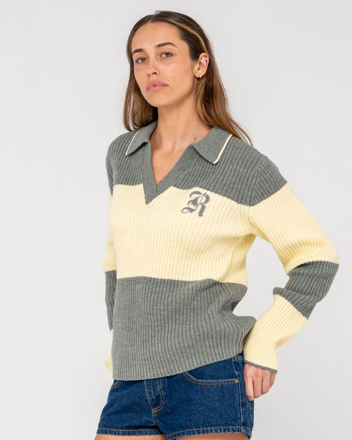 Rusty- Try Me Rugby Top | Grey/Yellow