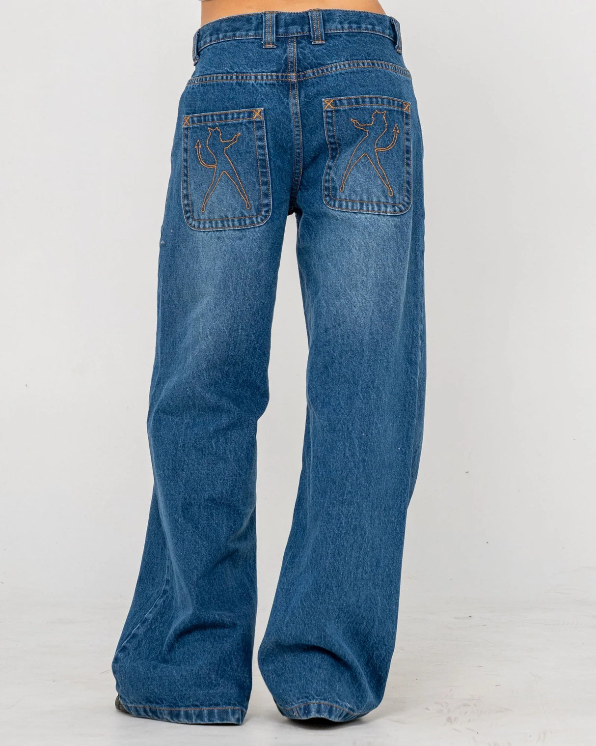Rusty- RIP Wendy Wide Low Rise Denim Jean Blasted | Deep Sea Blue