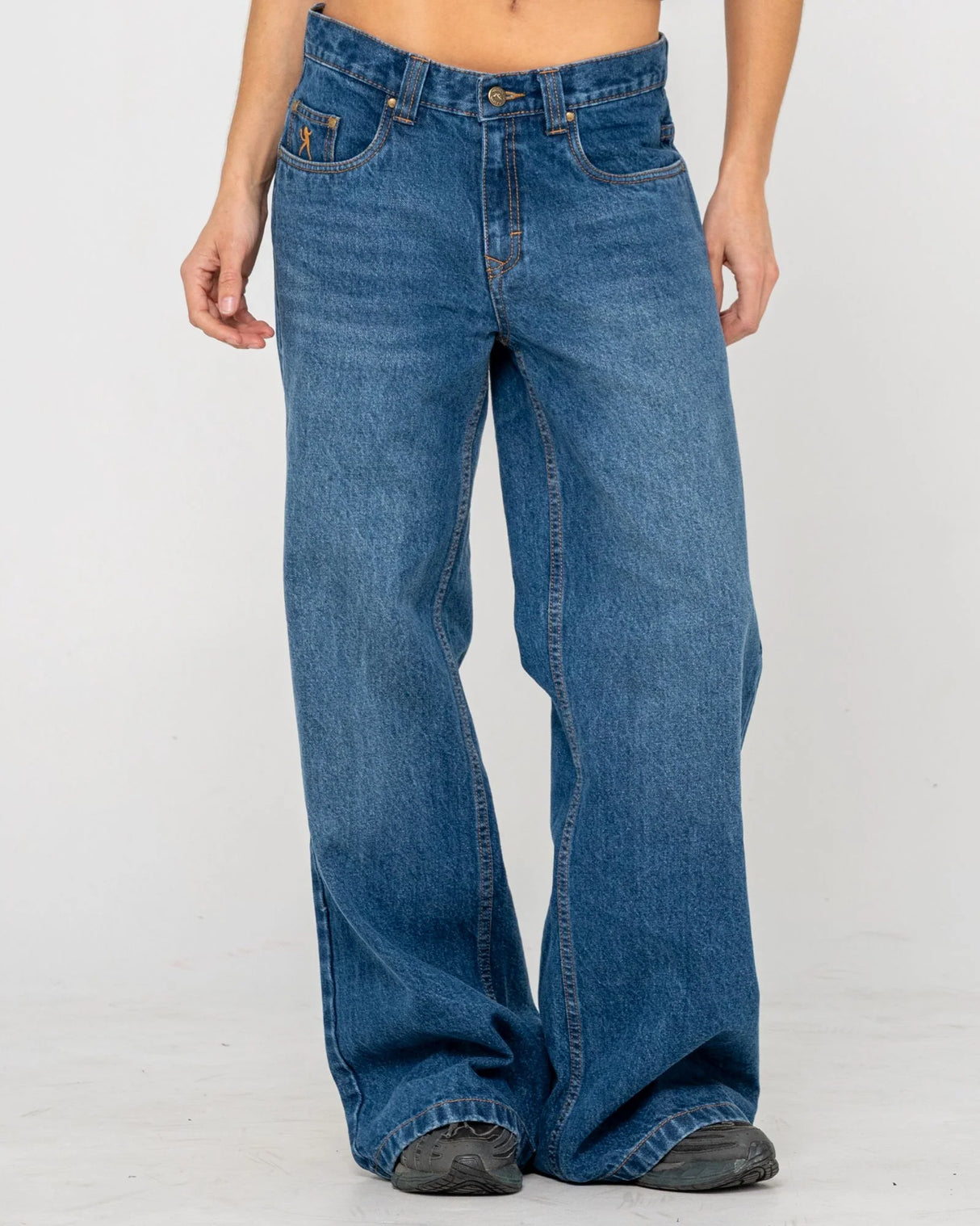 Rusty- RIP Wendy Wide Low Rise Denim Jean Blasted | Deep Sea Blue