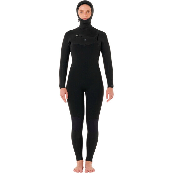 Rip Curl Women’s- Hooded Dawn Patrol Pro 5/4 Chest Zip Wetsuit | Black
