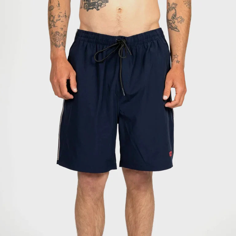 Rusty - Tripped Elastic Waist Hybrid Short | Navy Blue
