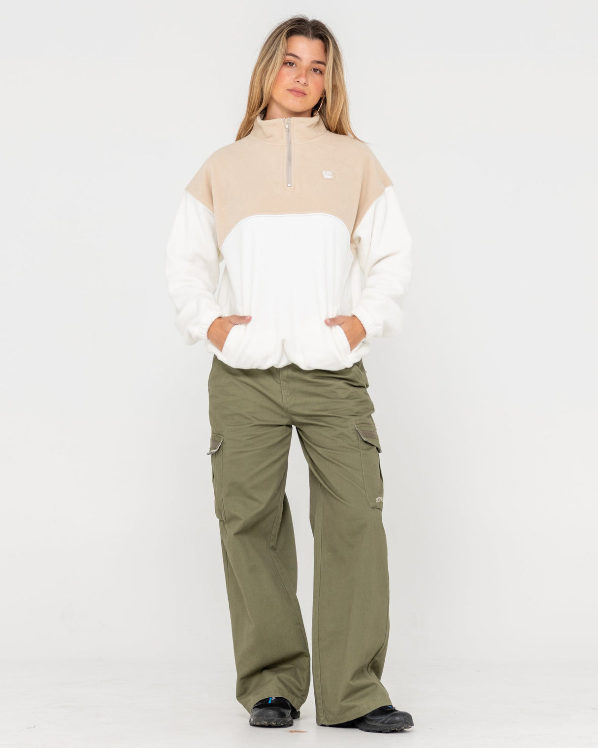 Rusty - Tonal Division Half Zip Fleece | Oatmeal