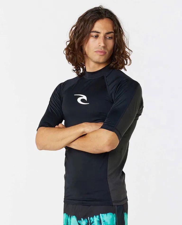Rip Curl - Waves UPF Performance Short Sleeve Rash Guard | Black - - Married to the Sea Surf Shop -