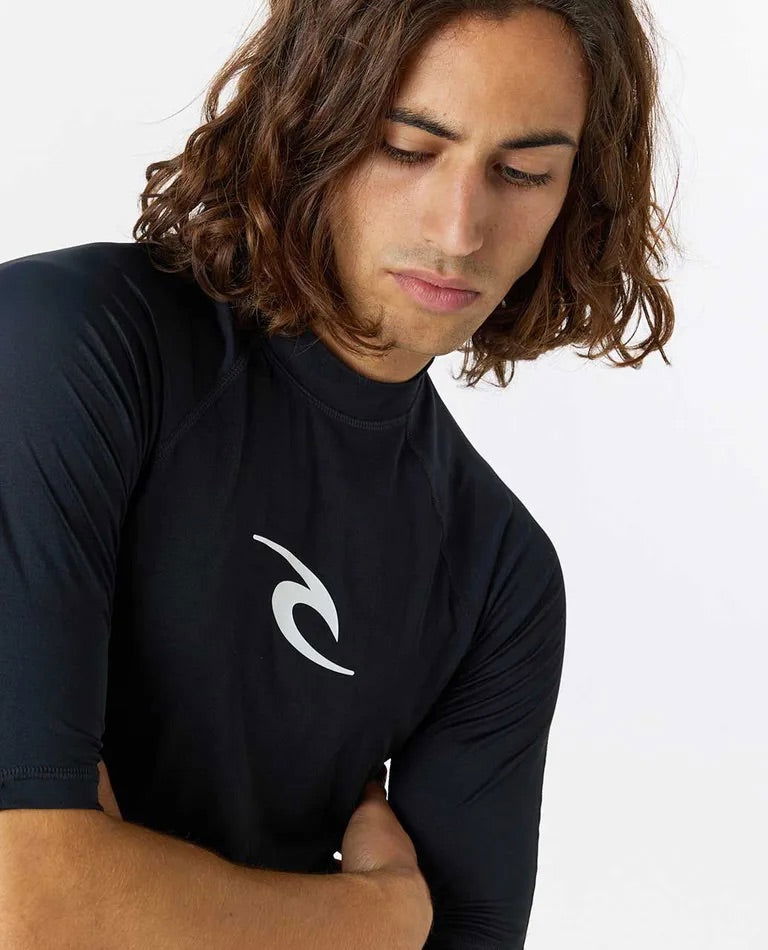 Rip Curl - Waves UPF Performance Short Sleeve Rash Guard | Black - - Married to the Sea Surf Shop -