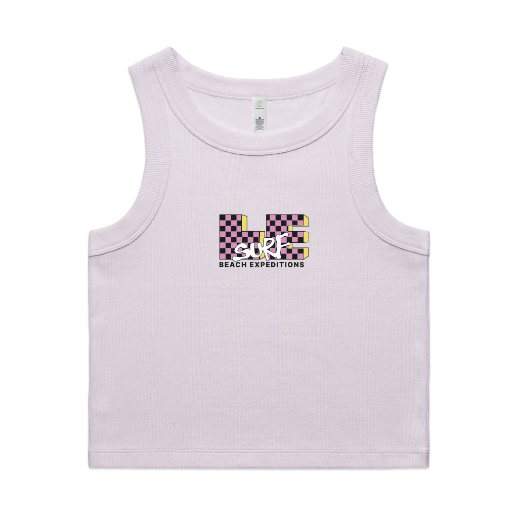 LE TV Checked | Orchid Ribbed Crop Tank