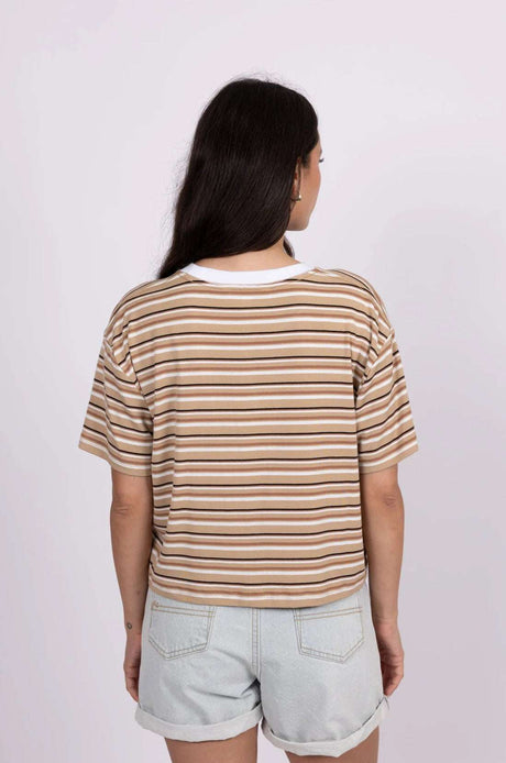 Rusty - Penny Striped Crop T-Shirt | Camel