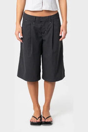 Rusty- Road Rage Finance Mummy Low Rise short | Grey Pin Stripe