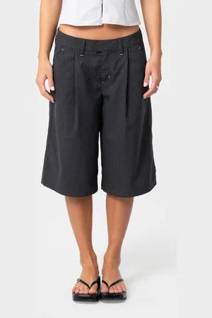 Rusty- Road Rage Finance Mummy Low Rise short | Grey Pin Stripe