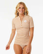 Rip Curl - Premium Surf 1/4 Zip UPF Short Sleeve Rash Vest | Light Brown -  - Married to the Sea Surf Shop - 