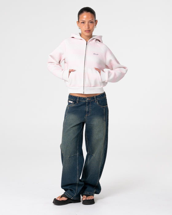 Rusty - G6 Cropped Zip Thru Hooded Fleece | Ecru Marle/Pink