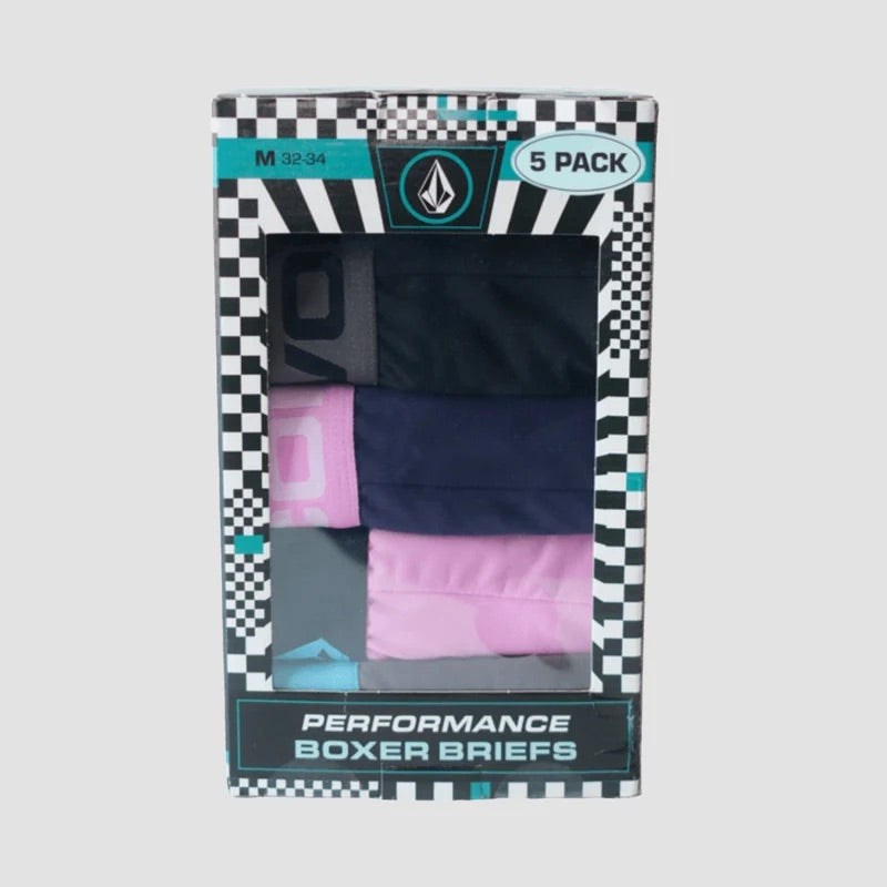 Volcom performance boxer briefs 5-pack, multi-color assortment in a retail box