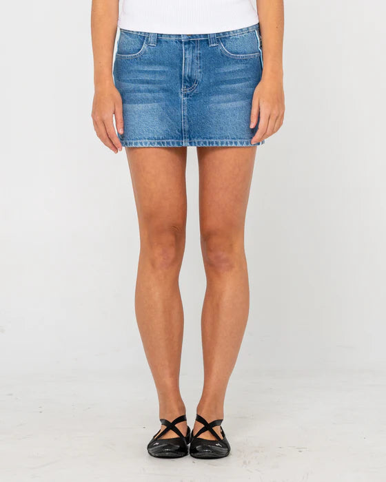 Rusty- Flip Mommy Low Rise Mini Denim Skirt | Blasted Middy Blue / Blue