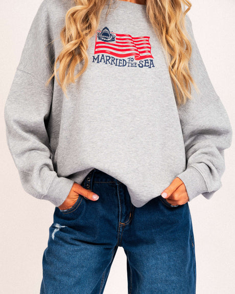Sharks & Stripes Women's Crew - Heather Grey | Married to the Sea