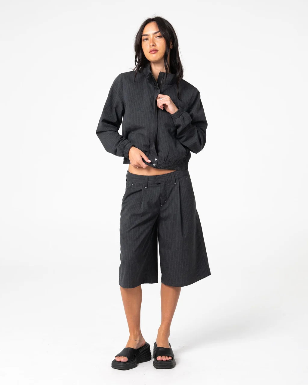 Rusty - Road Rage Hardstyle Funnel Neck Jacket | Coal Pinstripe
