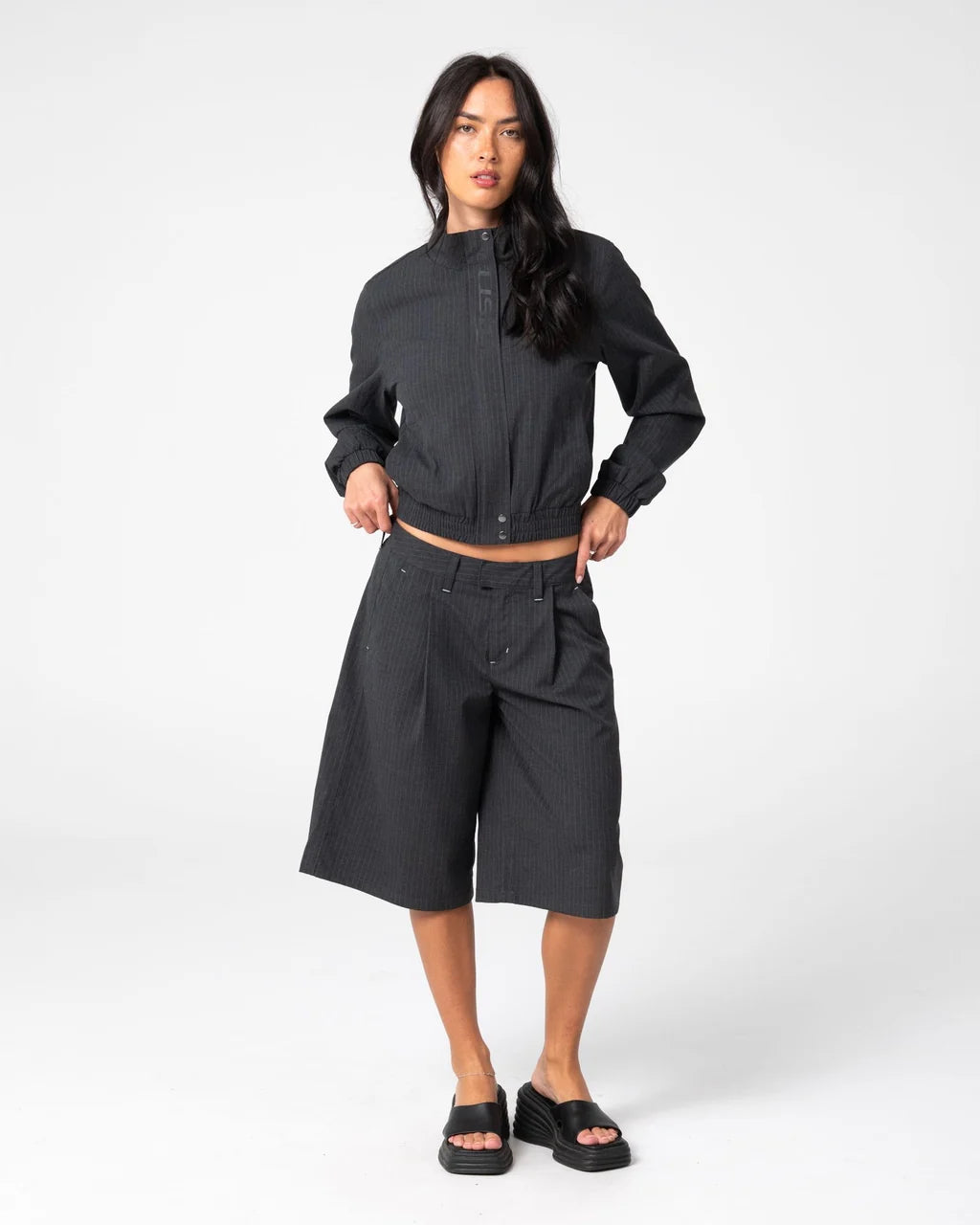 Rusty - Road Rage Hardstyle Funnel Neck Jacket | Coal Pinstripe