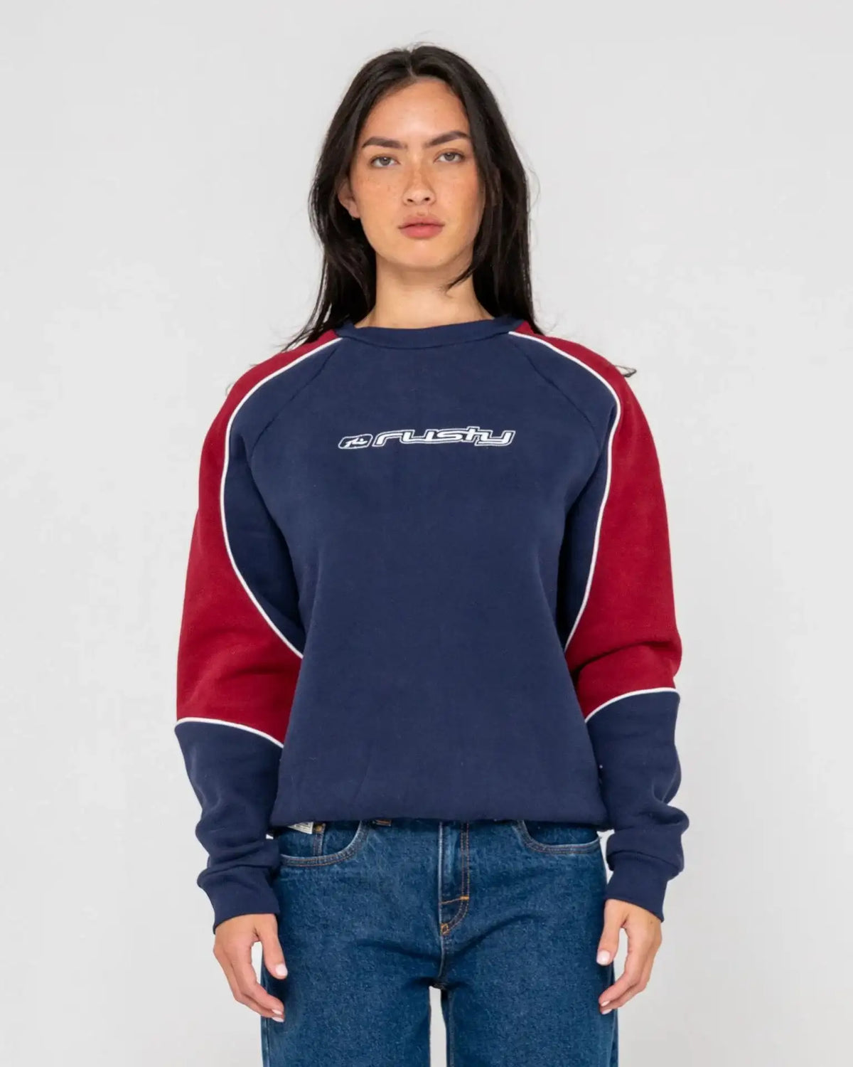 Rusty - South of the River Oversize Crew Fleece | Navy/Red