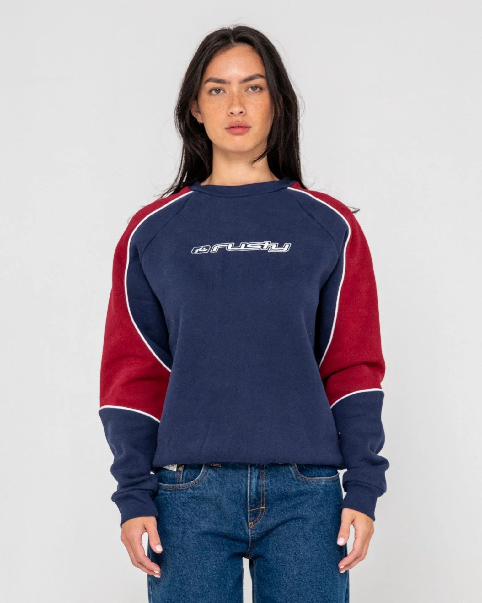 Rusty - South of the River Oversize Crew Fleece | Navy/Red