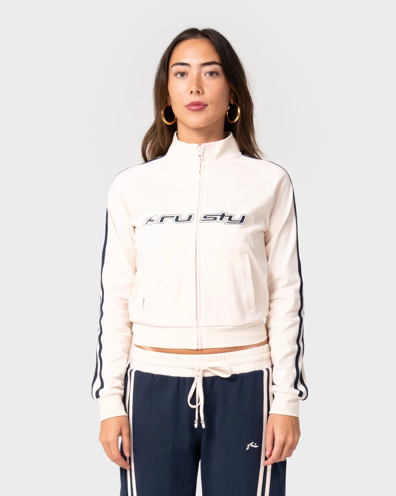 Rusty - Maneater Fitted Zip Through Track Jacket | Egret