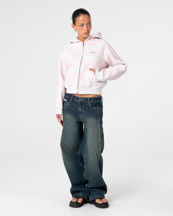 Rusty - G6 Cropped Zip Thru Hooded Fleece | Ecru Marle/Pink