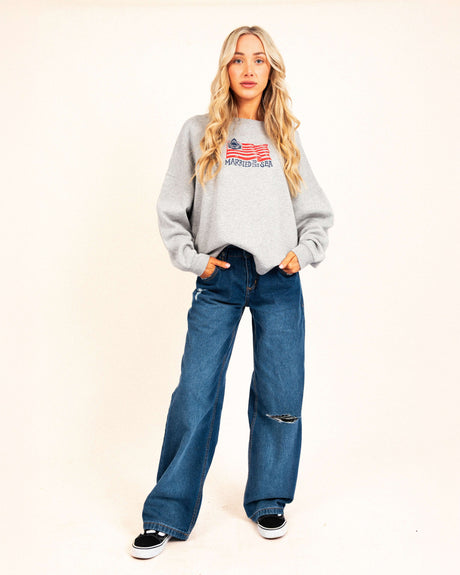 Sharks & Stripes Women's Crew - Heather Grey | Married to the Sea