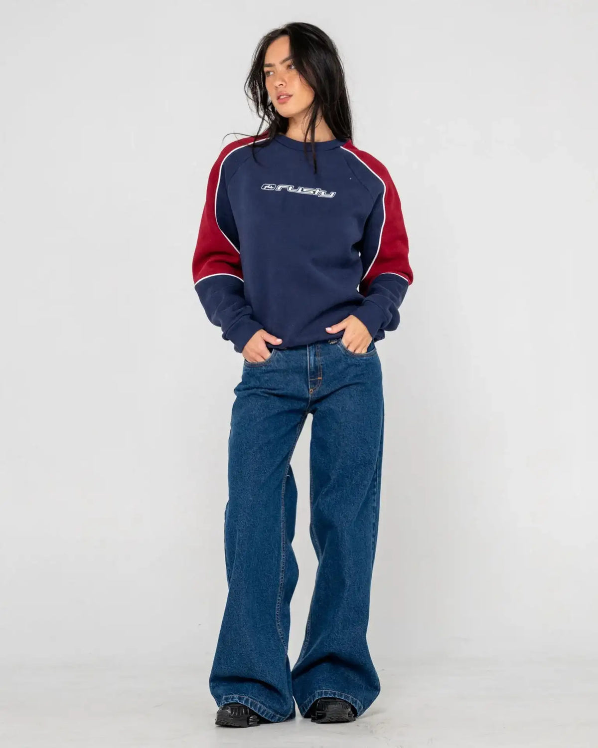 Rusty - South of the River Oversize Crew Fleece | Navy/Red