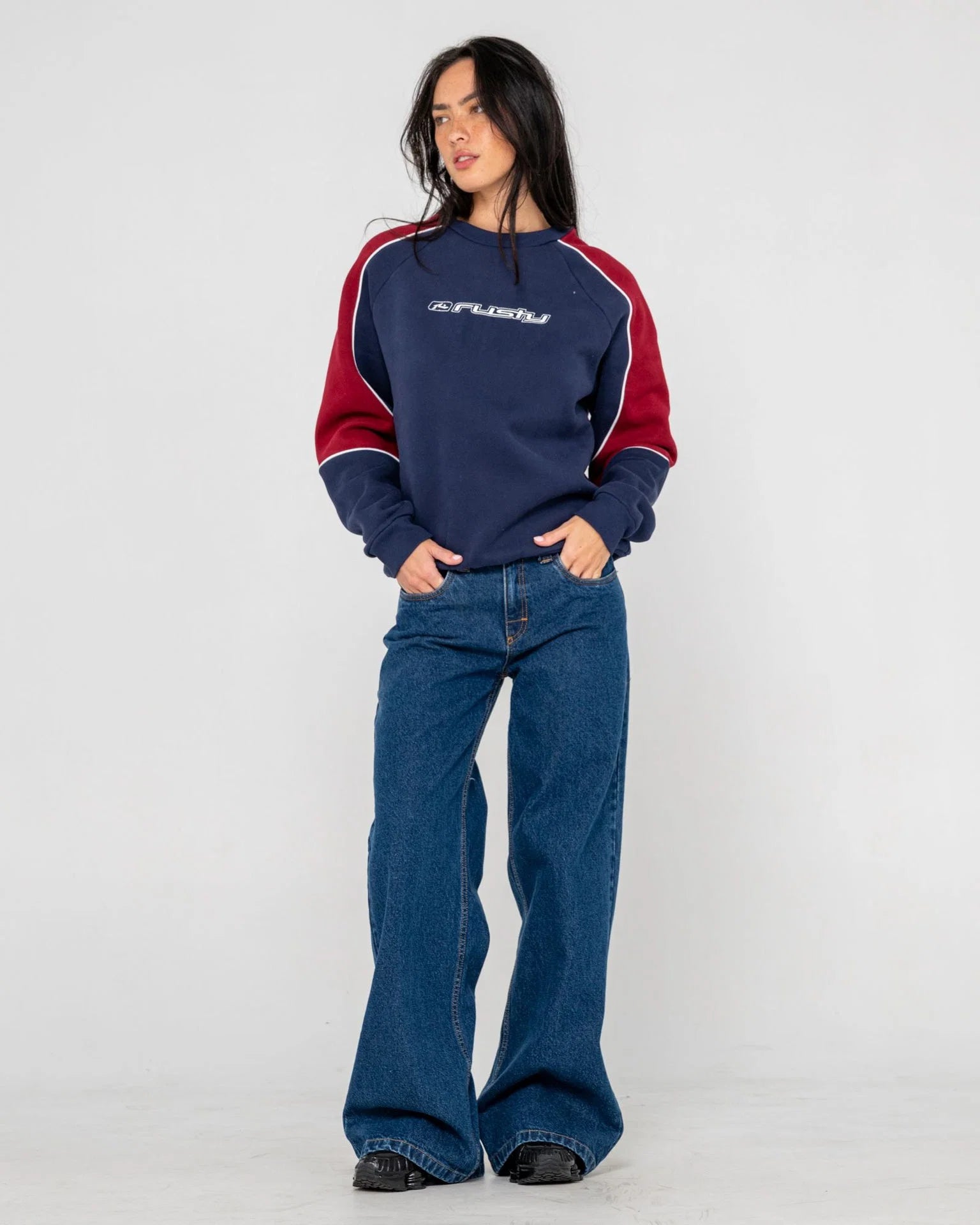 Rusty - South of the River Oversize Crew Fleece | Navy/Red
