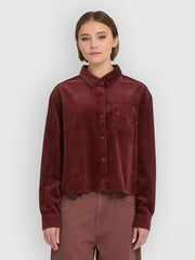 Brick corduroy button-up shirt with point collar, button front, and chest pocket