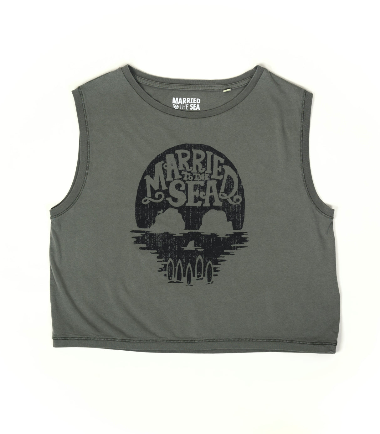 Skull Island Ladies Cropped Tank Top | Washed Organic Khaki