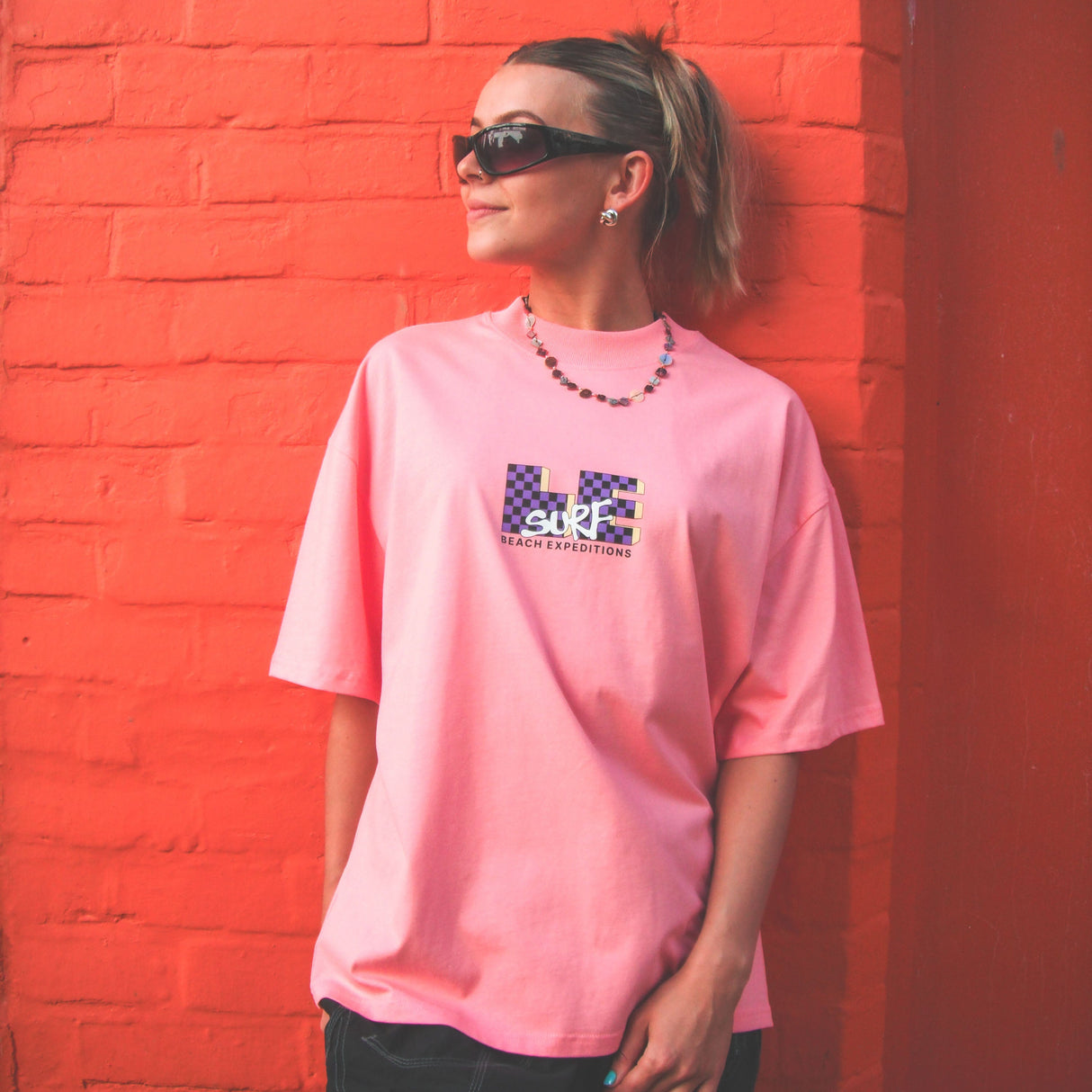 LE TV Checked | Pink Joy T-shirt