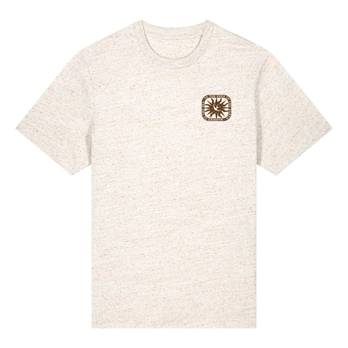 Heather beige crewneck T-shirt with small front logo patch
