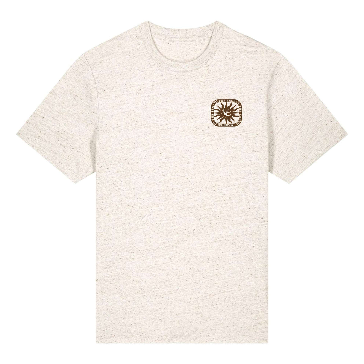 Heather beige crewneck T-shirt with small front logo patch
