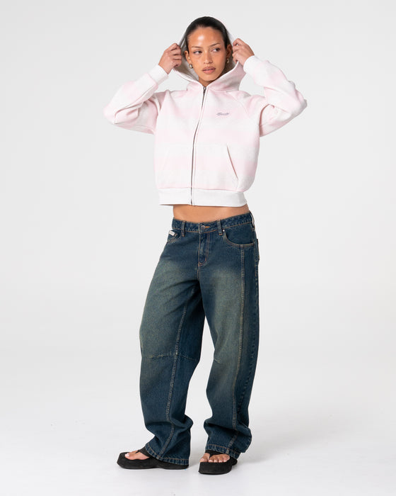 Rusty - G6 Cropped Zip Thru Hooded Fleece | Ecru Marle/Pink