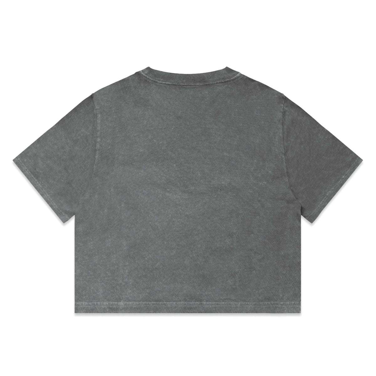 Dark gray crop t-shirt with short sleeves and crew neck, straight hem