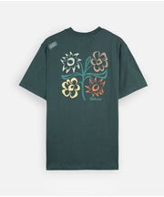Dark green short-sleeve tee with colorful flower graphic on chest