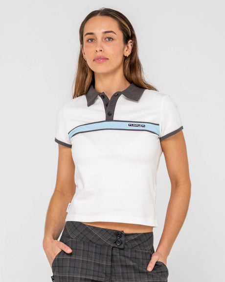 Rusty- Step Closer Baby Polo Tee | Off White/Carbon