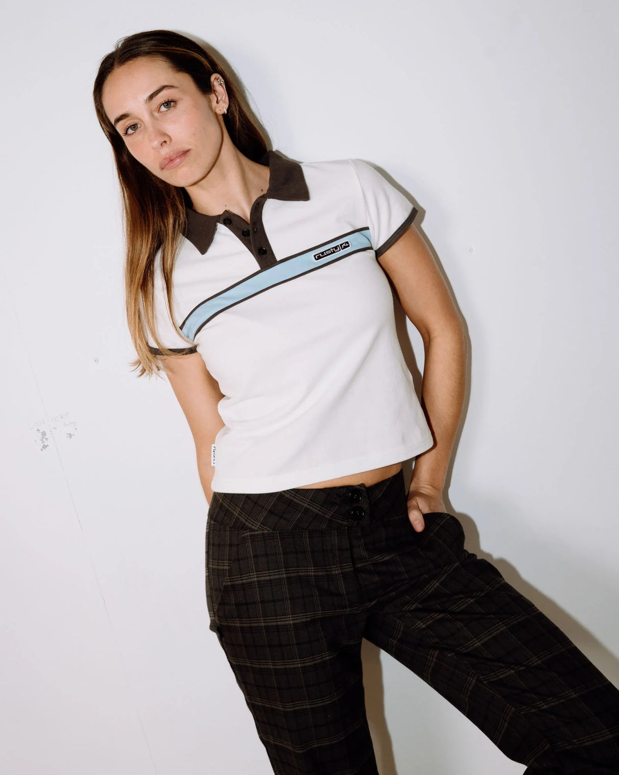 Rusty- Step Closer Baby Polo Tee | Off White/Carbon