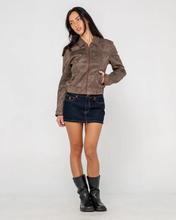 Rusty - Lizzy Faux Leather Fitted Jacket | Ash Brown