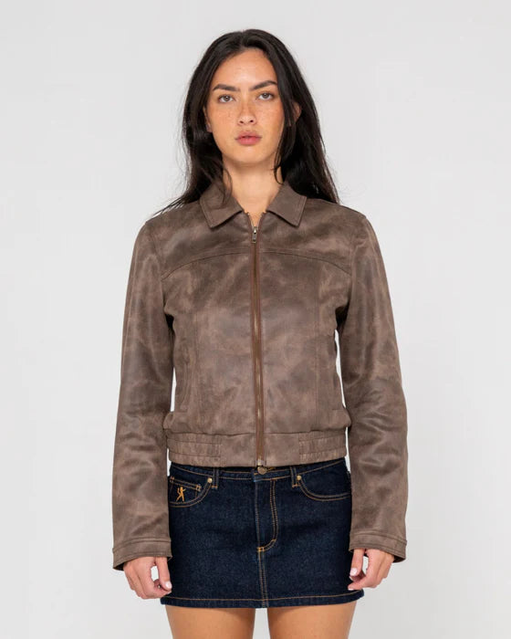 Rusty - Lizzy Faux Leather Fitted Jacket | Ash Brown