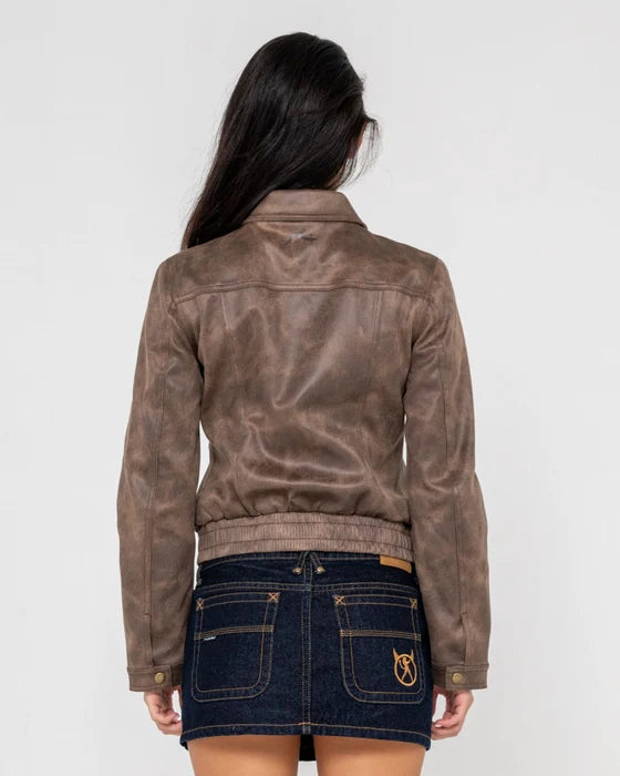 Rusty - Lizzy Faux Leather Fitted Jacket | Ash Brown
