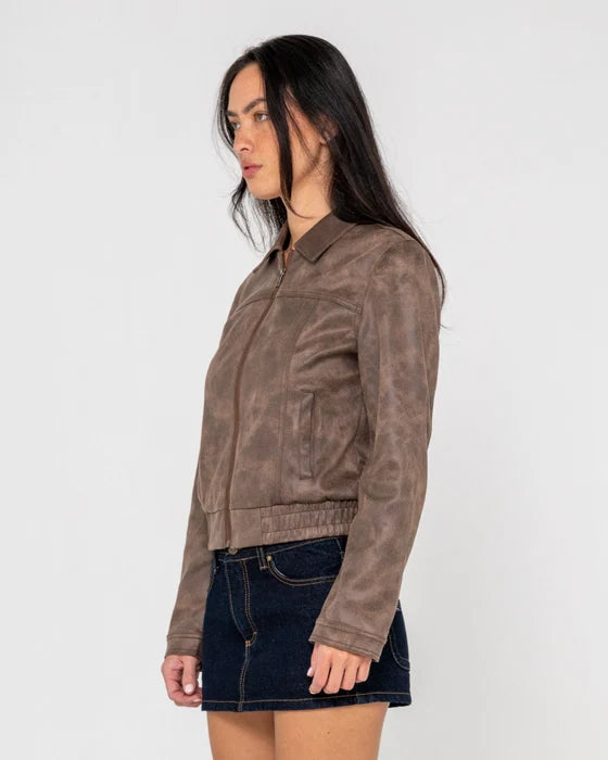 Rusty - Lizzy Faux Leather Fitted Jacket | Ash Brown