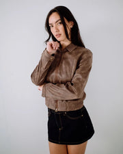 Rusty - Lizzy Faux Leather Fitted Jacket | Ash Brown