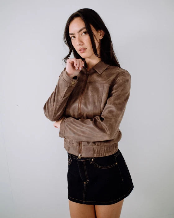 Rusty - Lizzy Faux Leather Fitted Jacket | Ash Brown