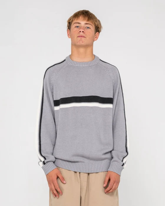 Rusty - White Lines Knitted Crew | Stone Grey