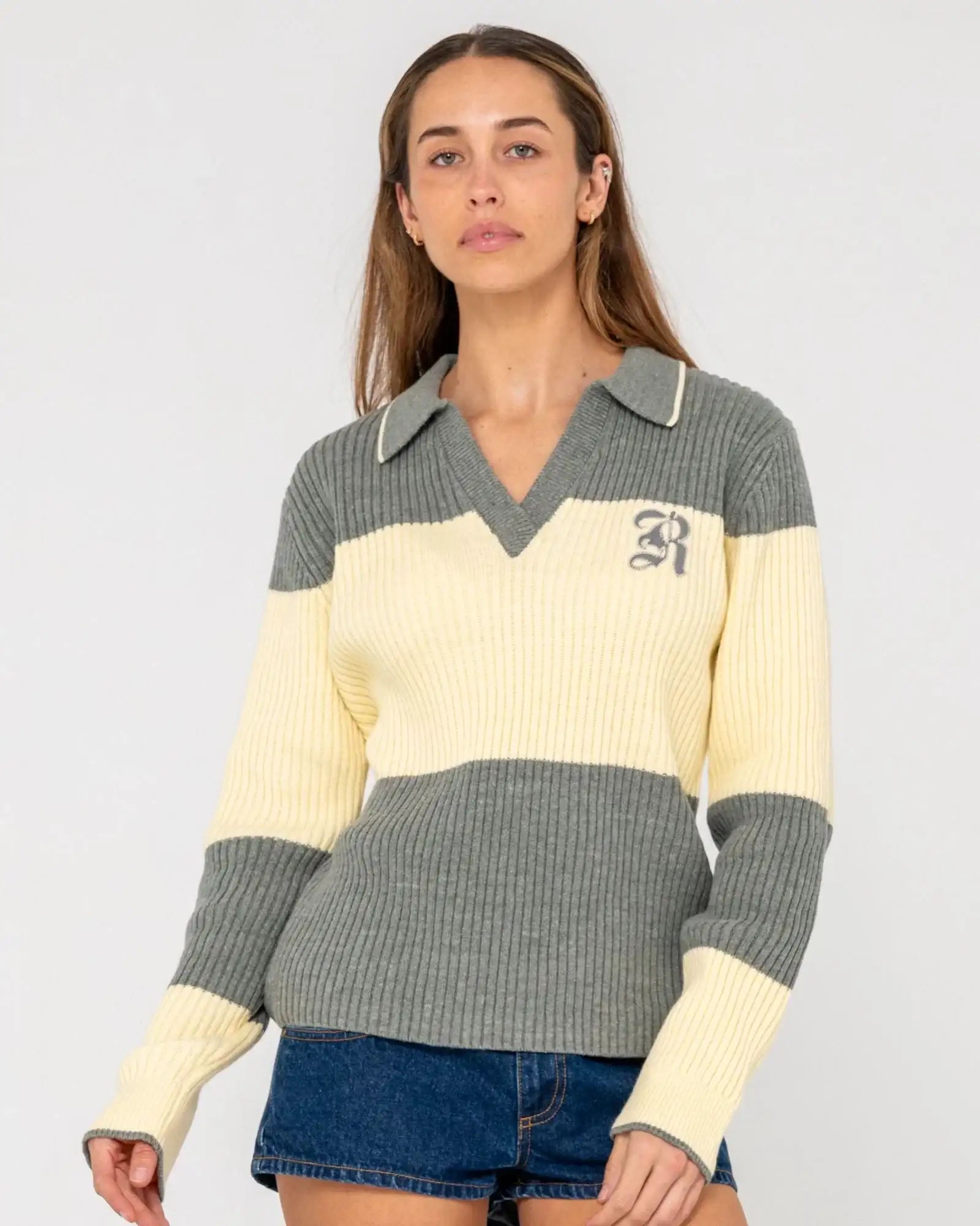Rusty- Try Me Rugby Top | Grey/Yellow