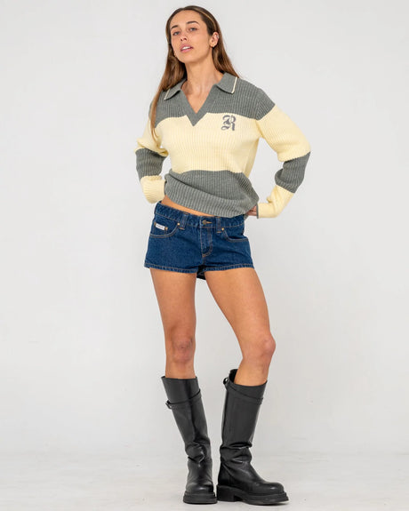Rusty- Try Me Rugby Top | Grey/Yellow
