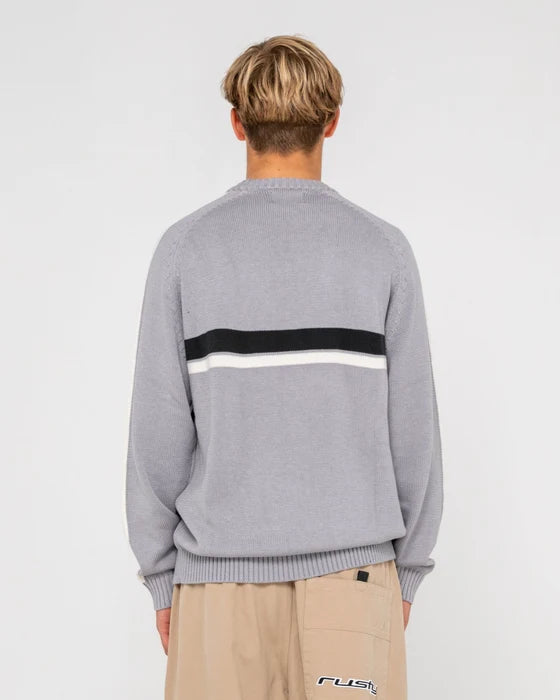 Rusty - White Lines Knitted Crew | Stone Grey